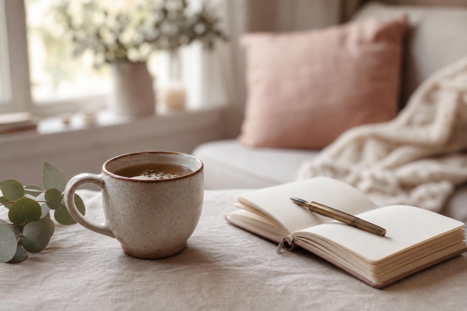 Hands holding a warm teacup